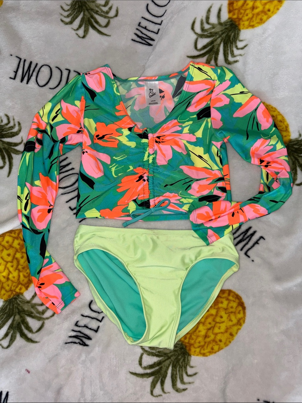 Cat & Jack Teal and Light Green Girls Bikini Bottoms and top